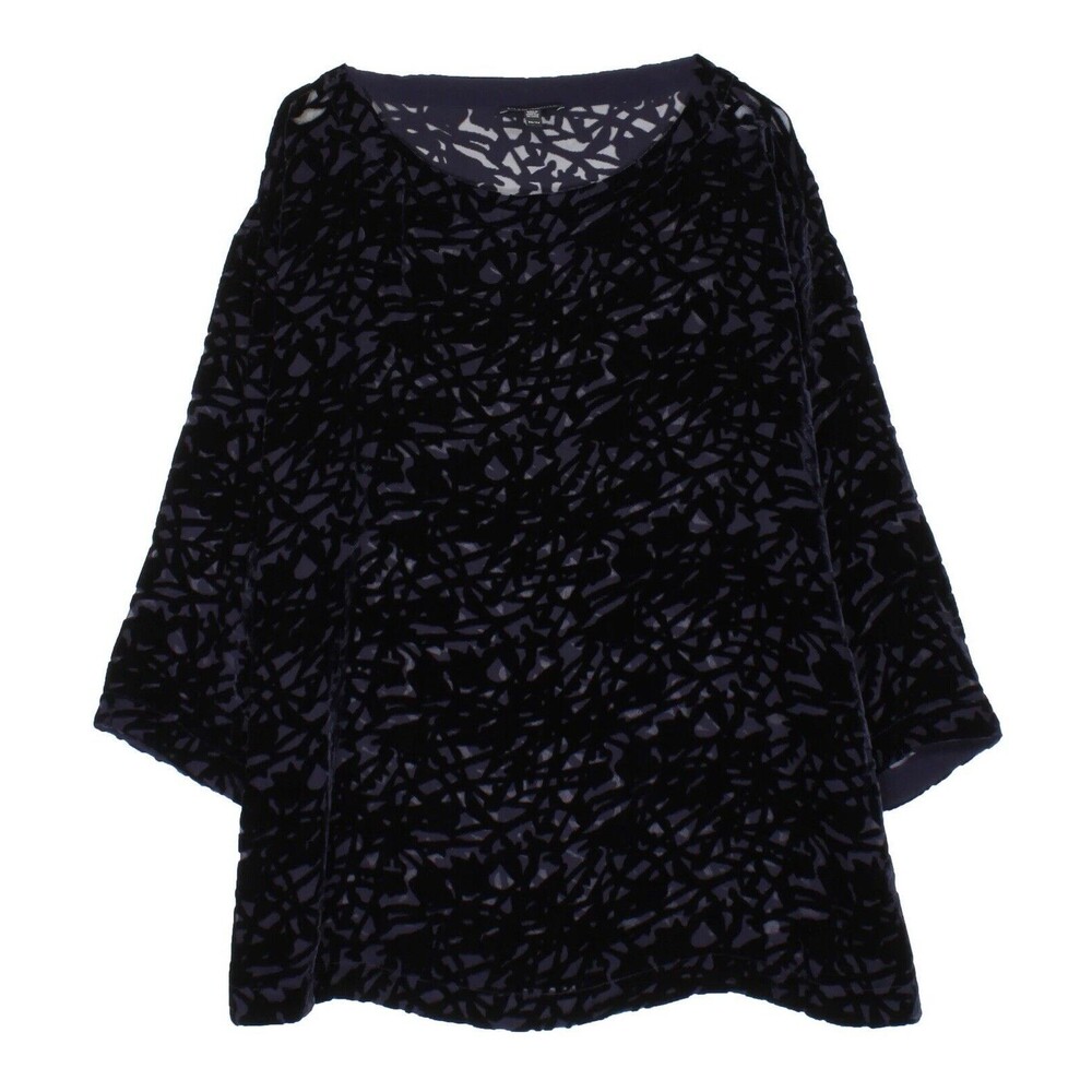 WOMANS NAVY BLUE BURNOUT VELVET VINES BLOUSE TOP EILEEN FISHER